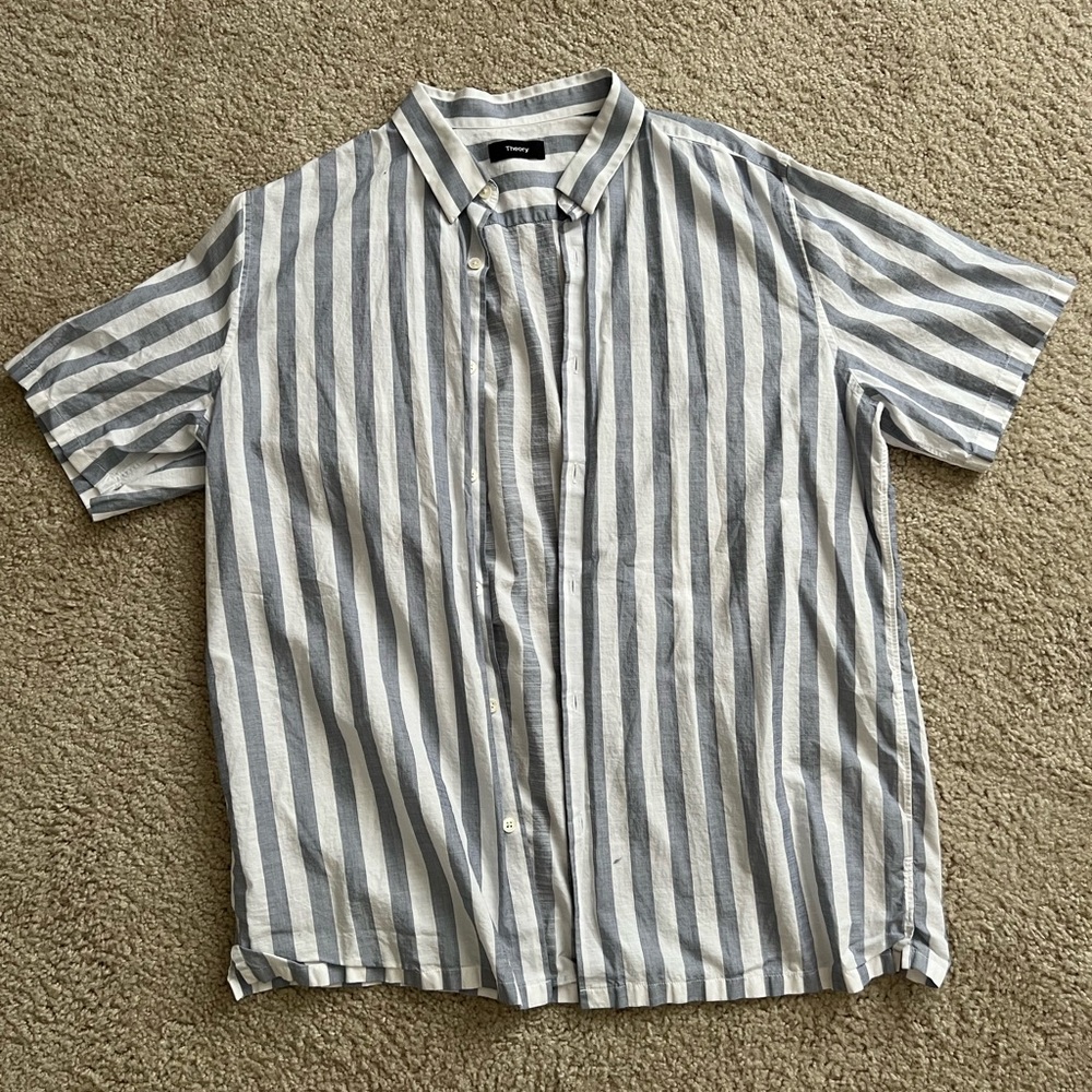 Theory Blue and White Casual Button Down Shirt